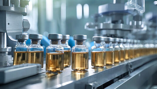 medical vials on production line